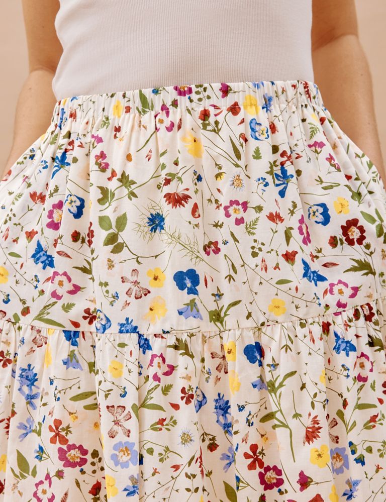 Pure Cotton Floral Midaxi Tiered Skirt 4 of 6