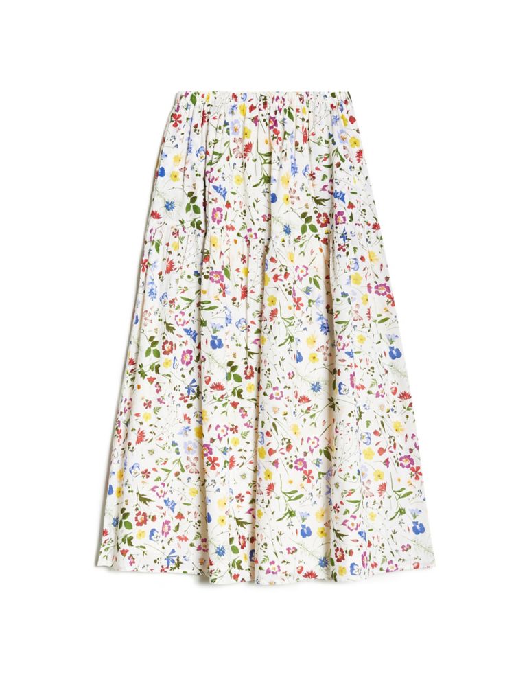 Pure Cotton Floral Midaxi Tiered Skirt 2 of 6
