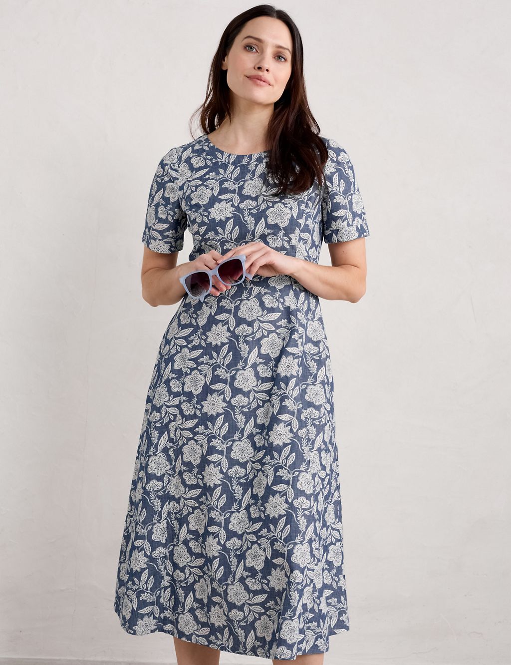 Pure Cotton Floral Midaxi Waisted Dress 2 of 6