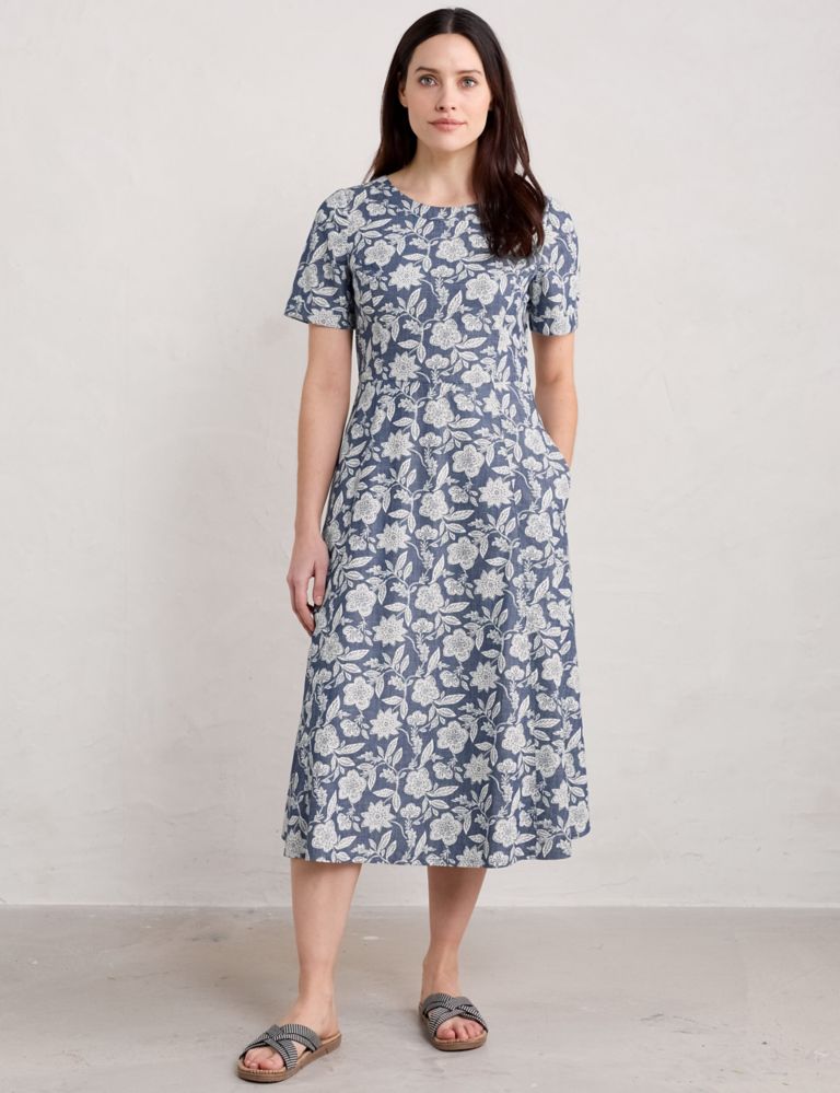 Pure Cotton Floral Midaxi Waisted Dress 4 of 6