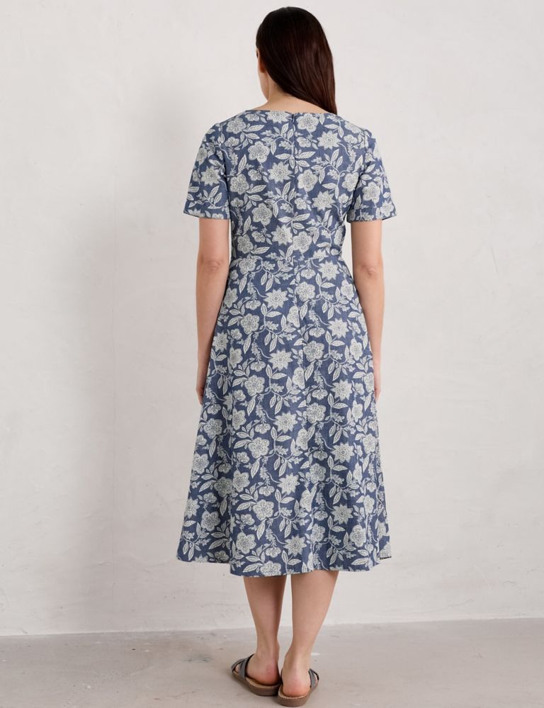 Pure Cotton Floral Midaxi Waisted Dress 5 of 6