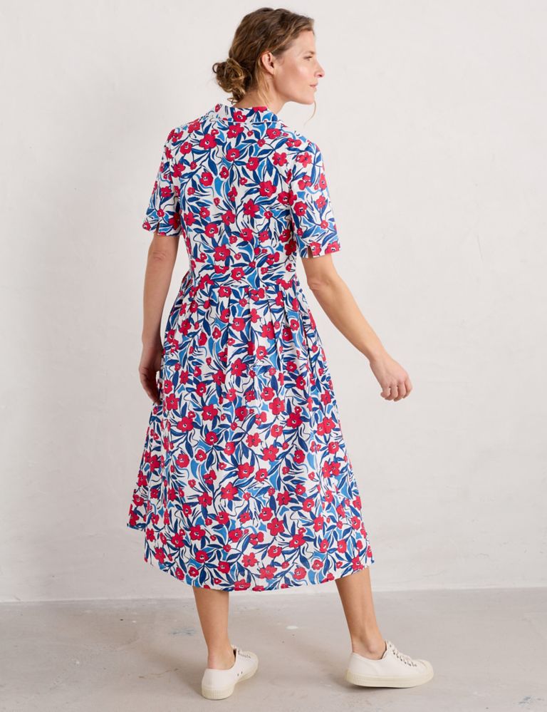 Pure Cotton Floral Midaxi Waisted Dress 4 of 5