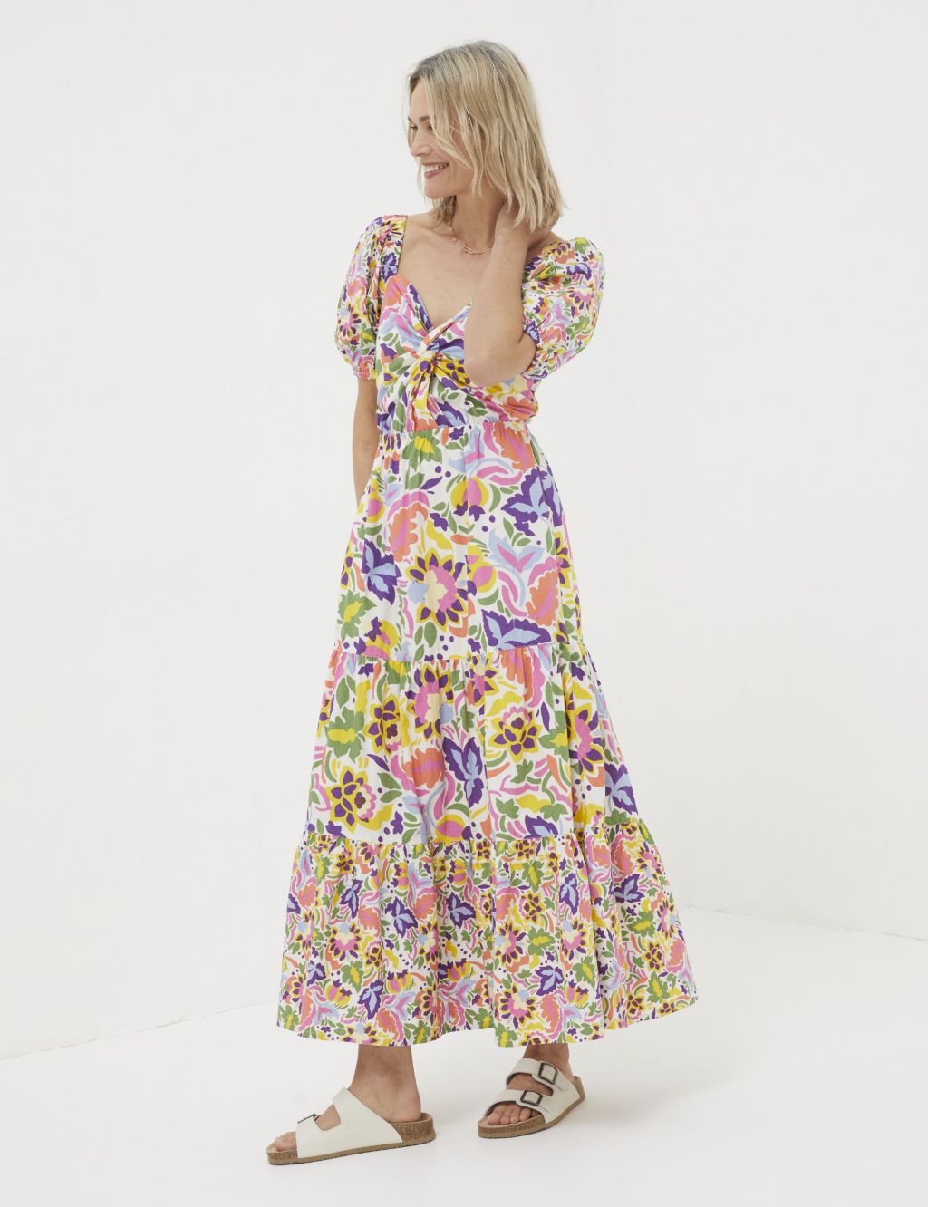Pure Cotton Floral Midaxi Waisted Dress 3 of 5
