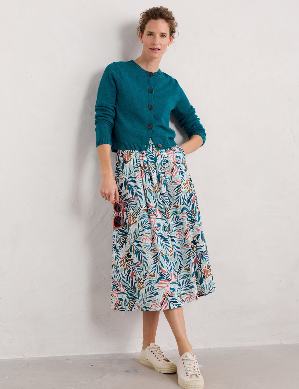 Pure Cotton Floral Midi A-Line Skirt 3 of 5