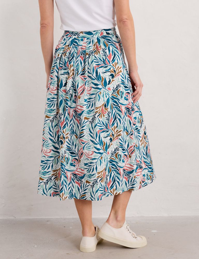 Pure Cotton Floral Midi A-Line Skirt 4 of 5