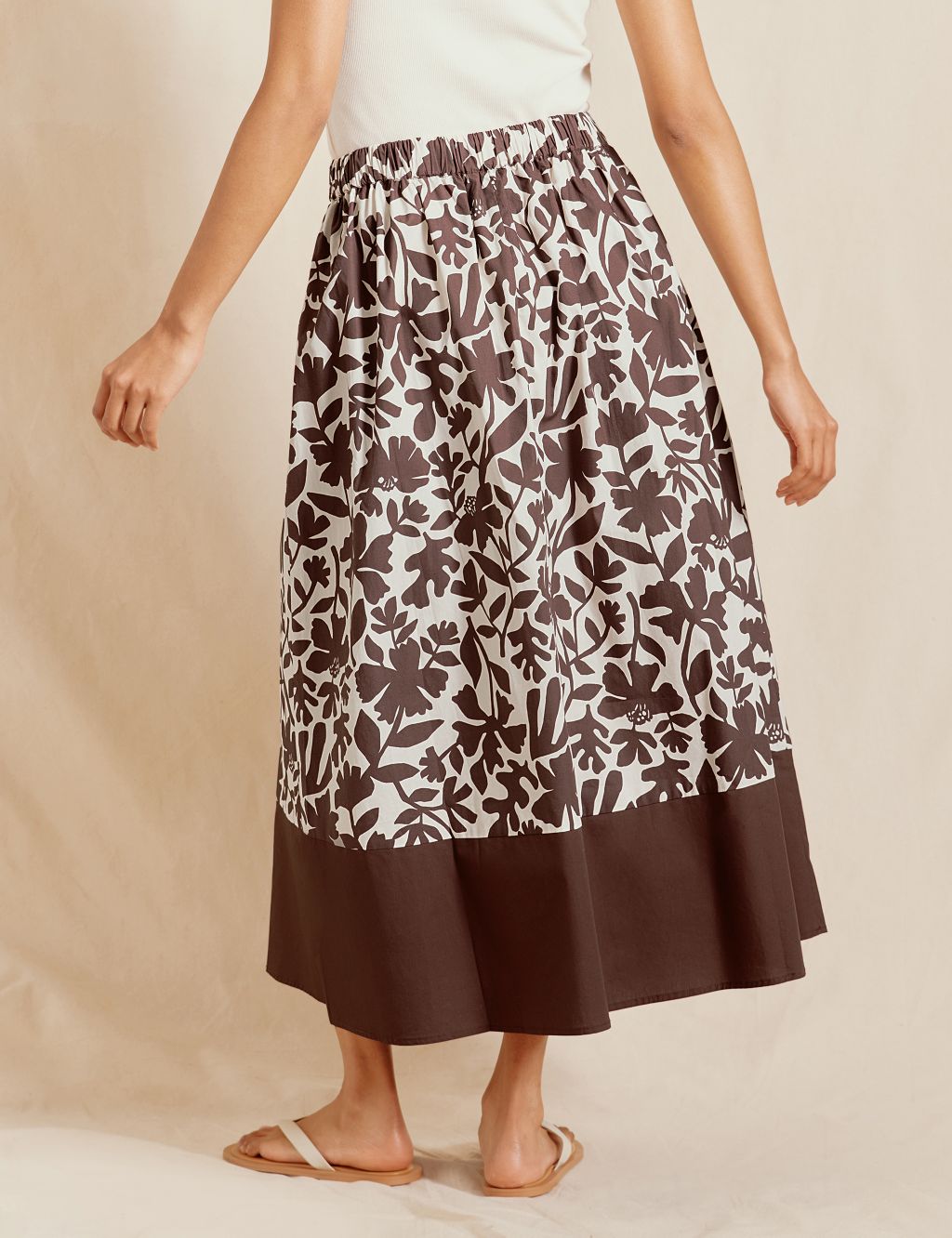 Pure Cotton Floral Midi A-Line Skirt 2 of 5