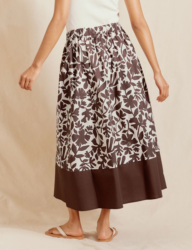 Pure Cotton Floral Midi A-Line Skirt 3 of 5