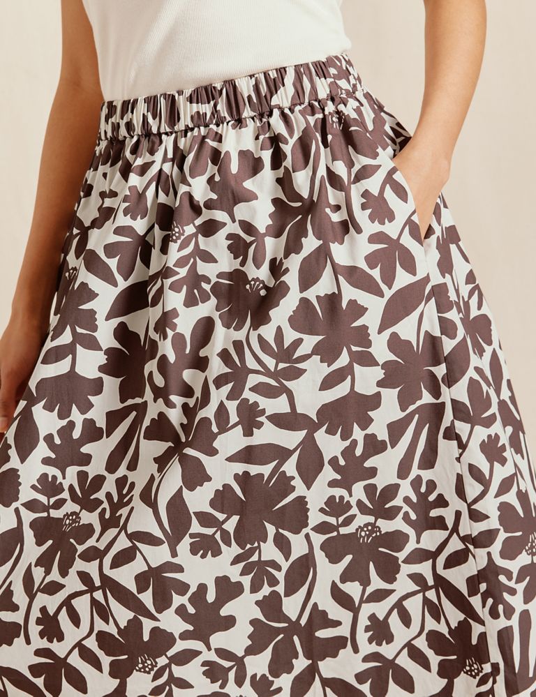 Pure Cotton Floral Midi A-Line Skirt 4 of 5
