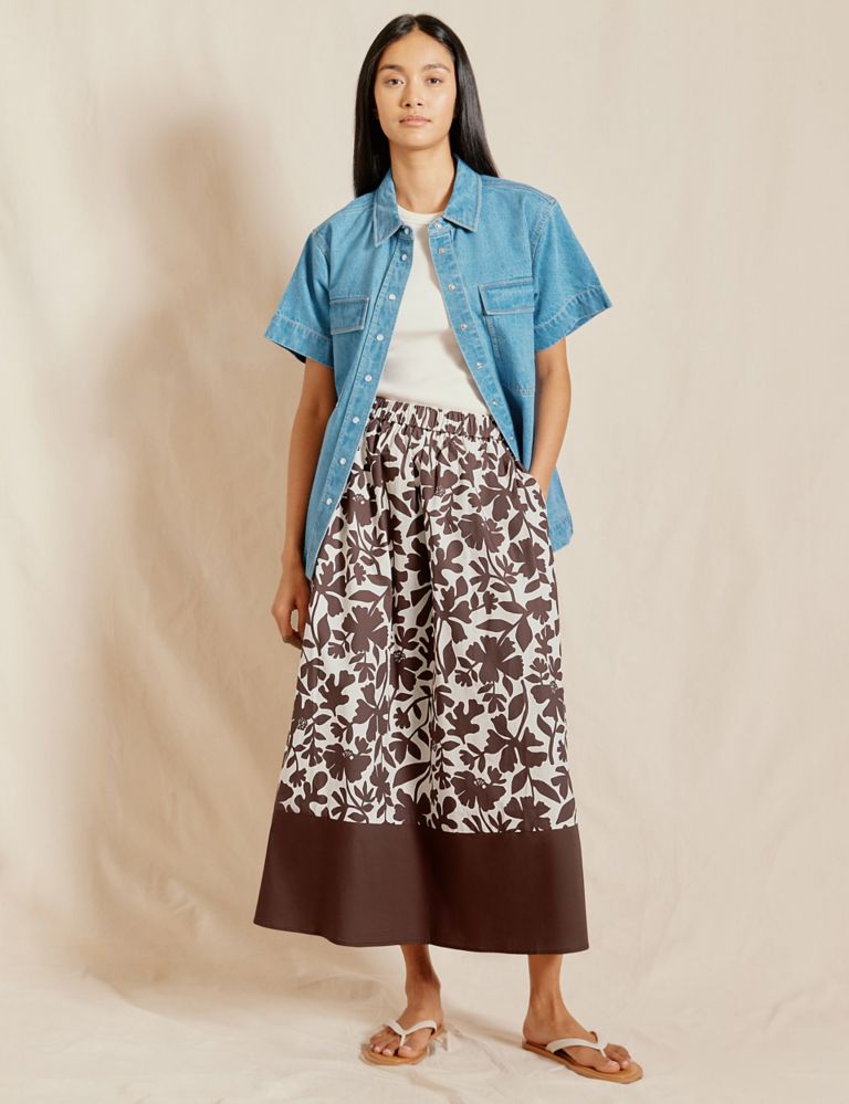 Pure Cotton Floral Midi A-Line Skirt 5 of 5