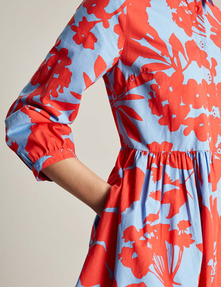 Pure Cotton Floral Midi Shirt Dress Joules M&S
