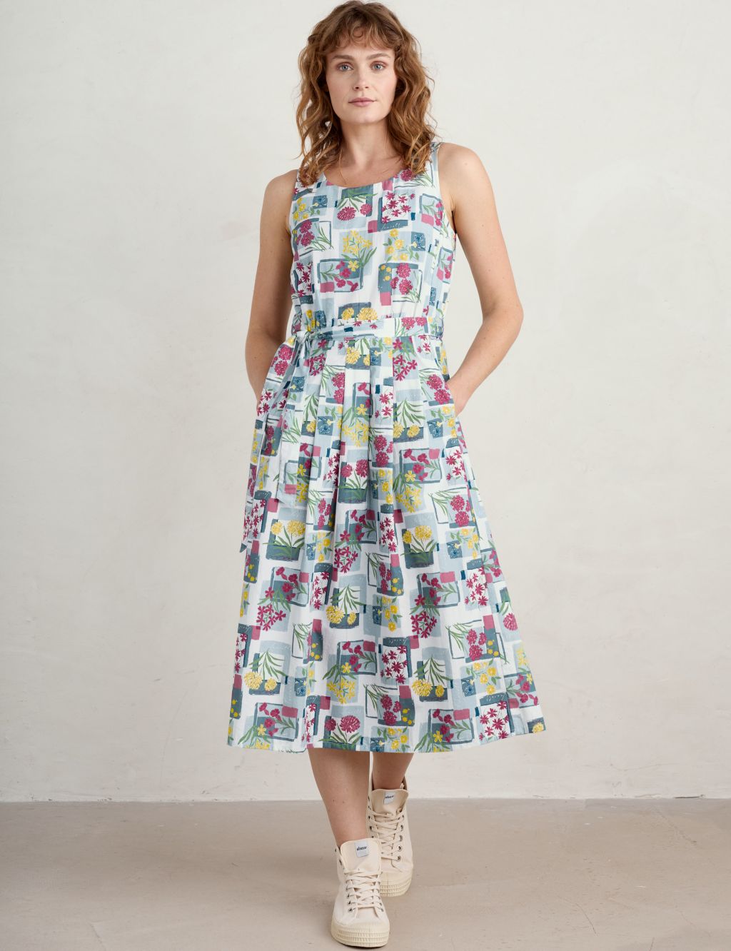 Pure Cotton Floral Midi Waisted Dress 2 of 6