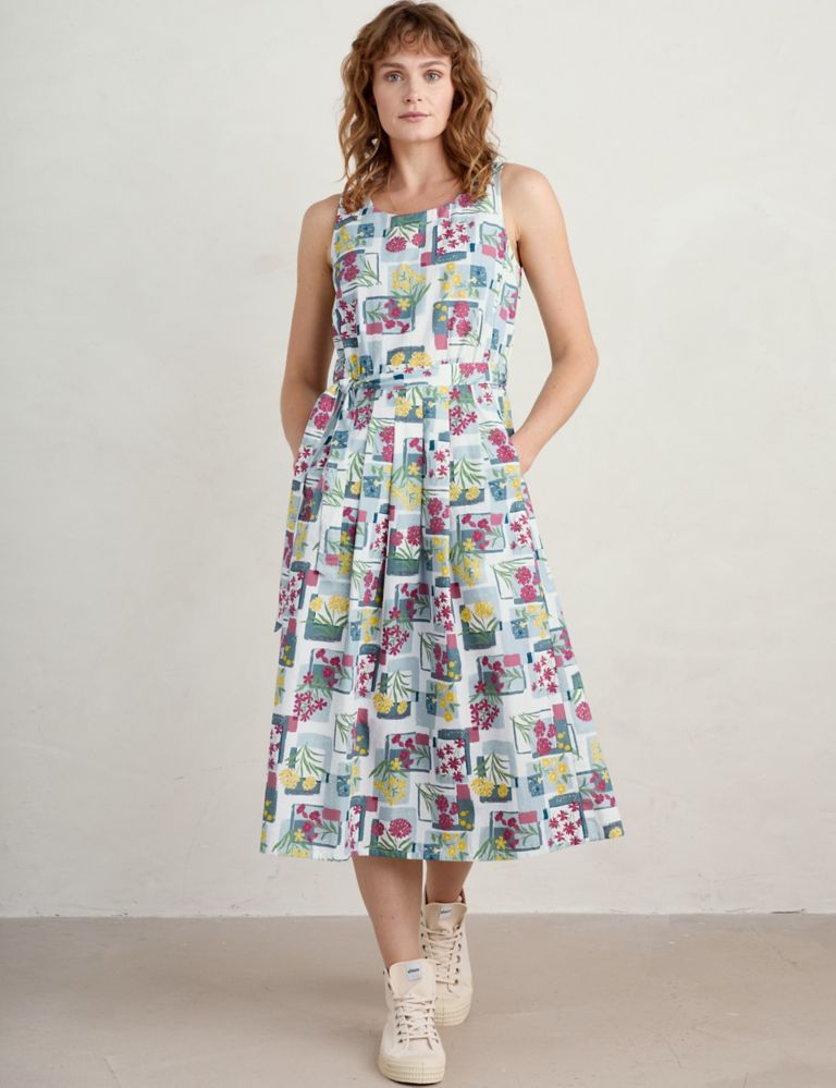 Pure Cotton Floral Midi Waisted Dress 3 of 6