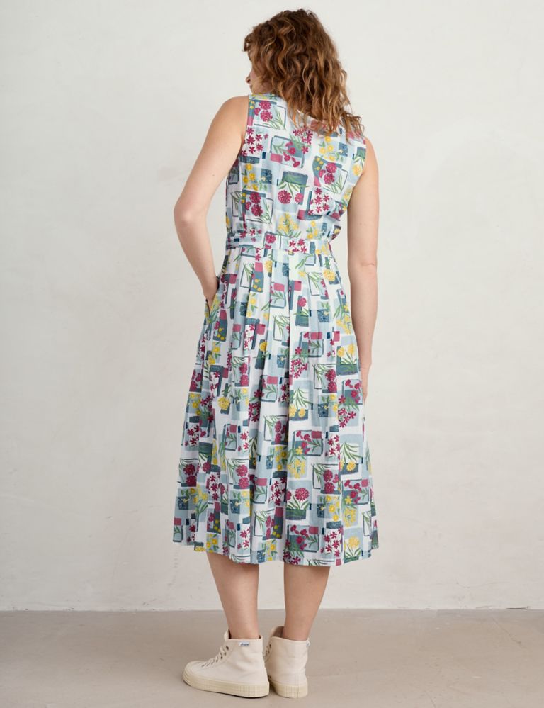 Pure Cotton Floral Midi Waisted Dress 4 of 6