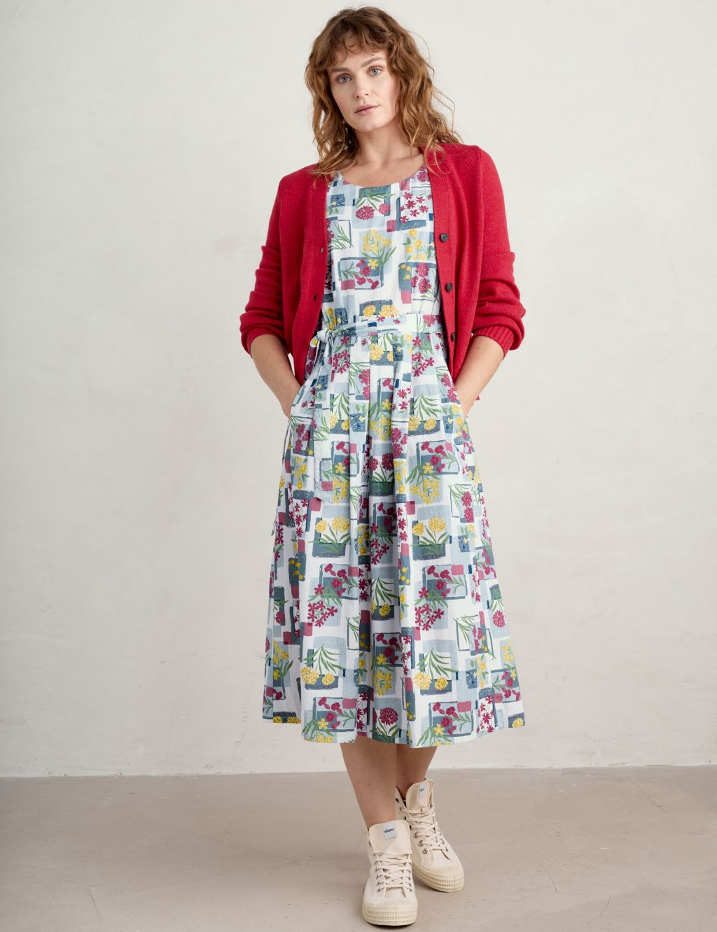 Pure Cotton Floral Midi Waisted Dress 6 of 6