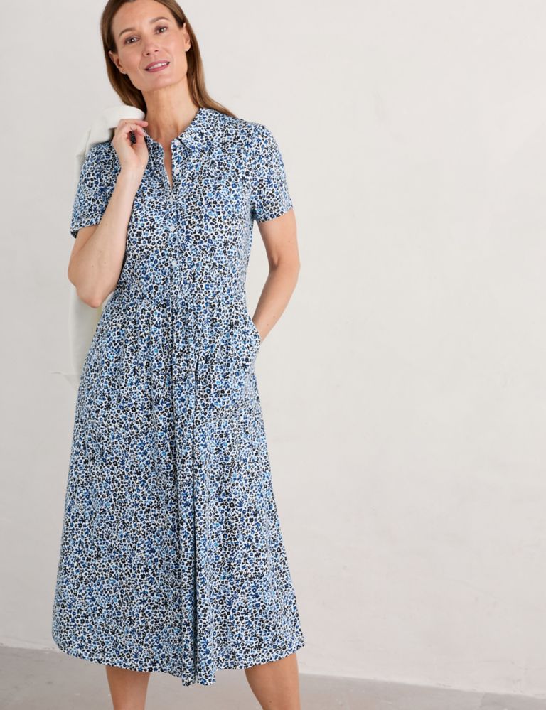 Pure Cotton Floral Midi Waisted Dress 1 of 5