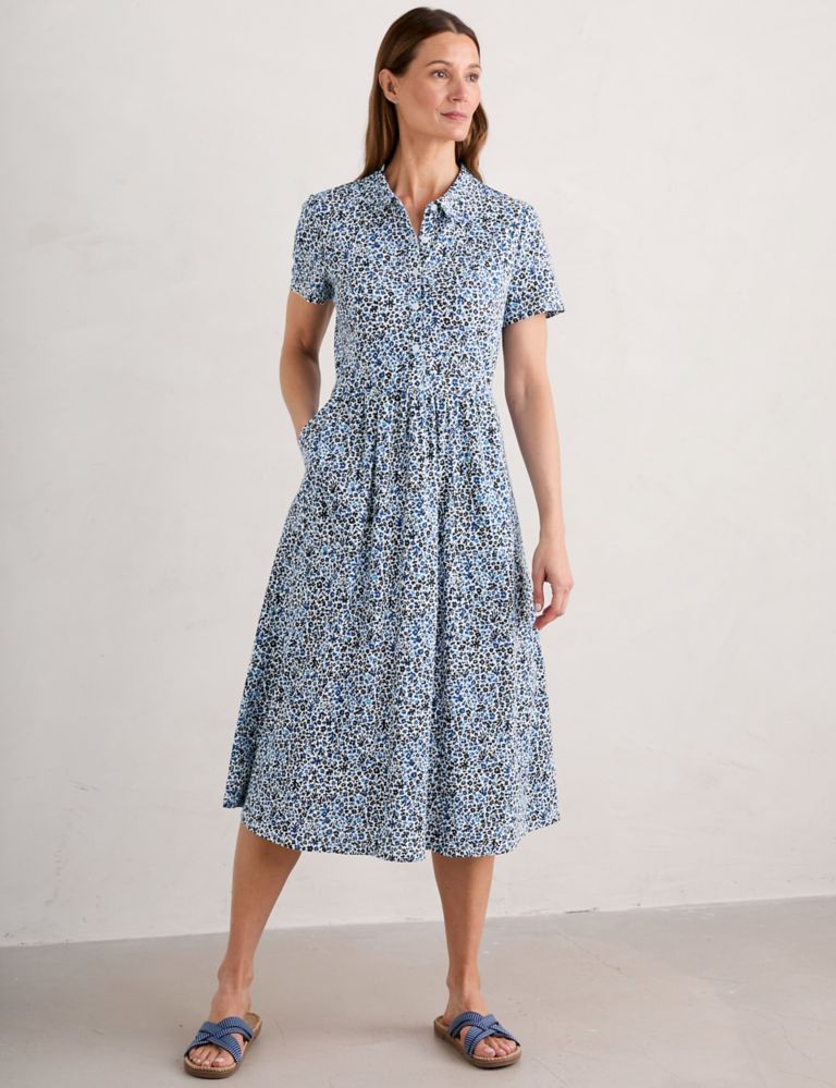 Pure Cotton Floral Midi Waisted Dress 3 of 5