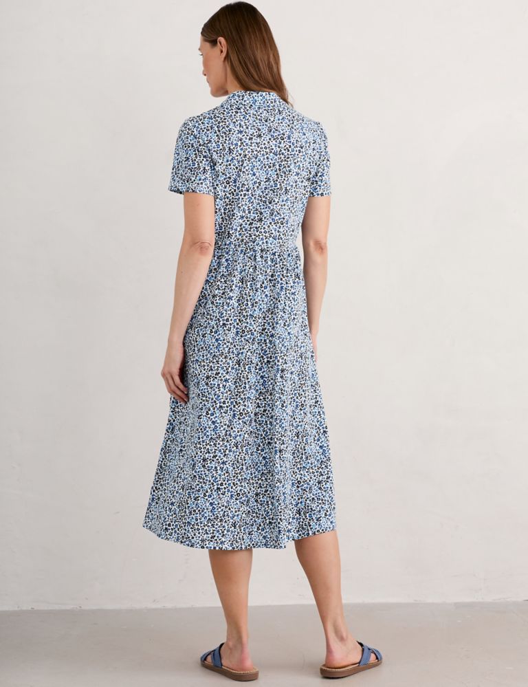 Pure Cotton Floral Midi Waisted Dress 4 of 5