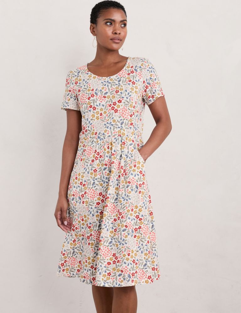 Pure Cotton Floral Midi Waisted Dress 3 of 5
