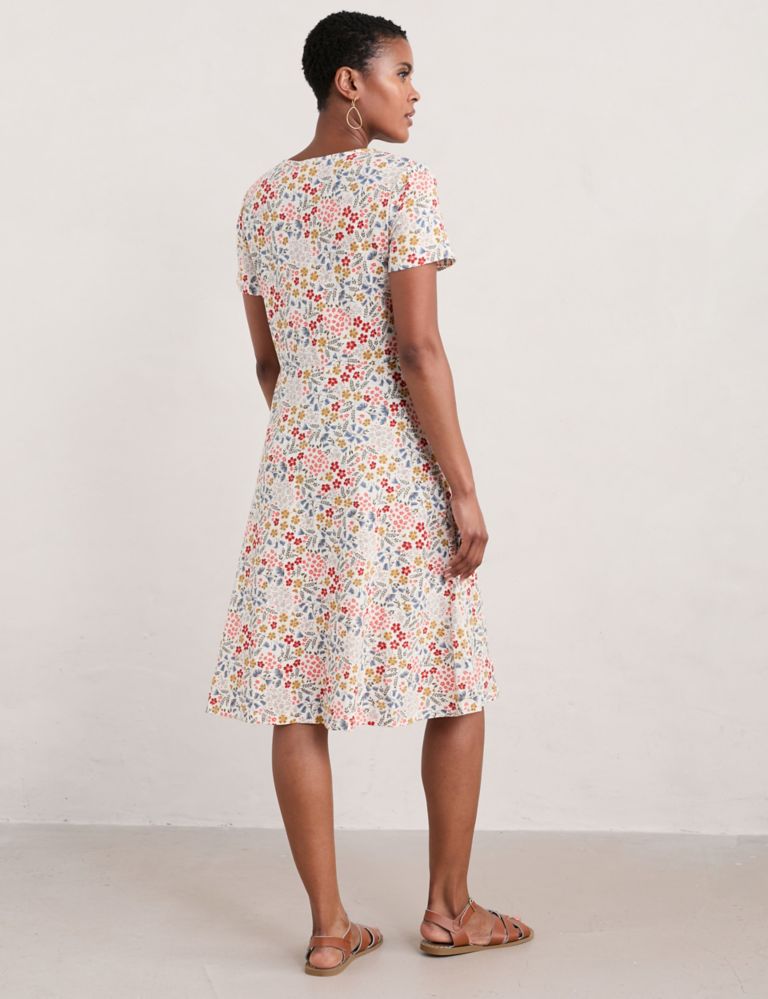 Pure Cotton Floral Midi Waisted Dress 4 of 5