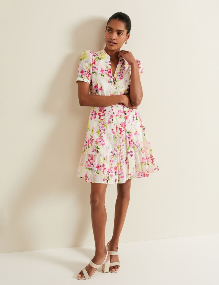 Pure Cotton Floral Notch Neck Tiered Dress 1 of 8