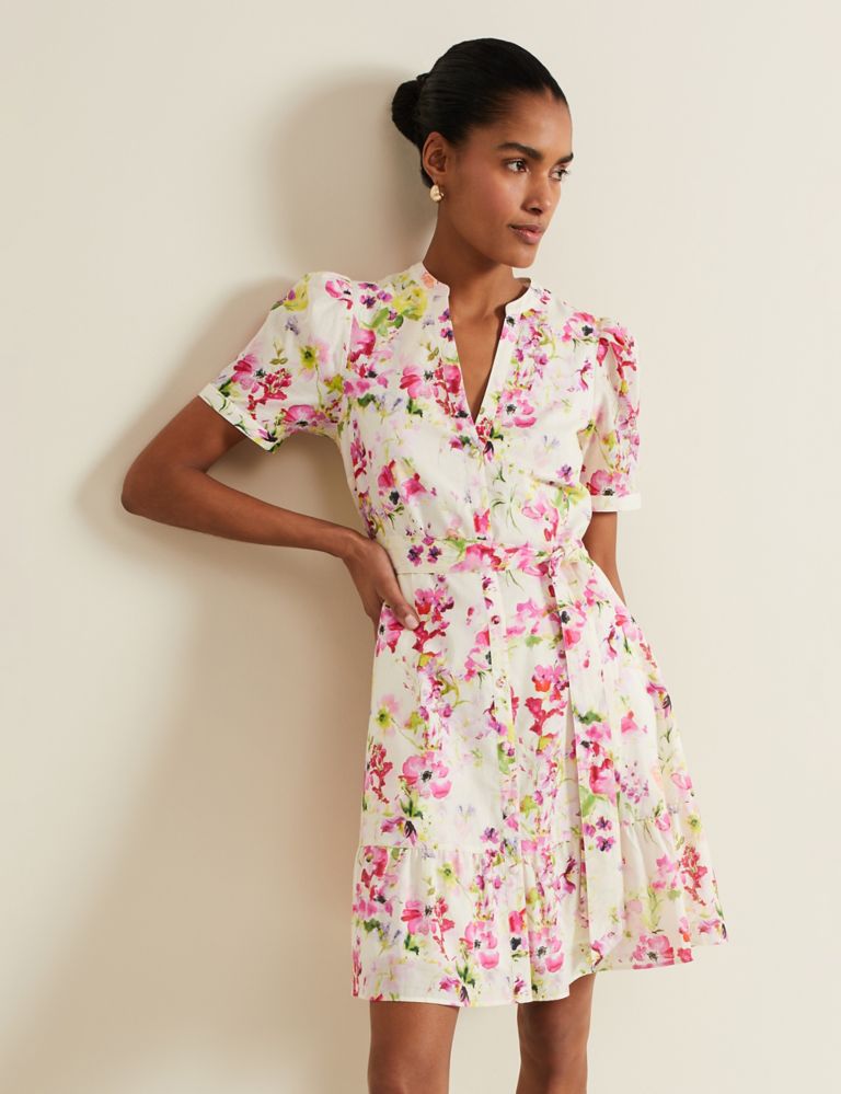 Pure Cotton Floral Notch Neck Tiered Dress 3 of 8