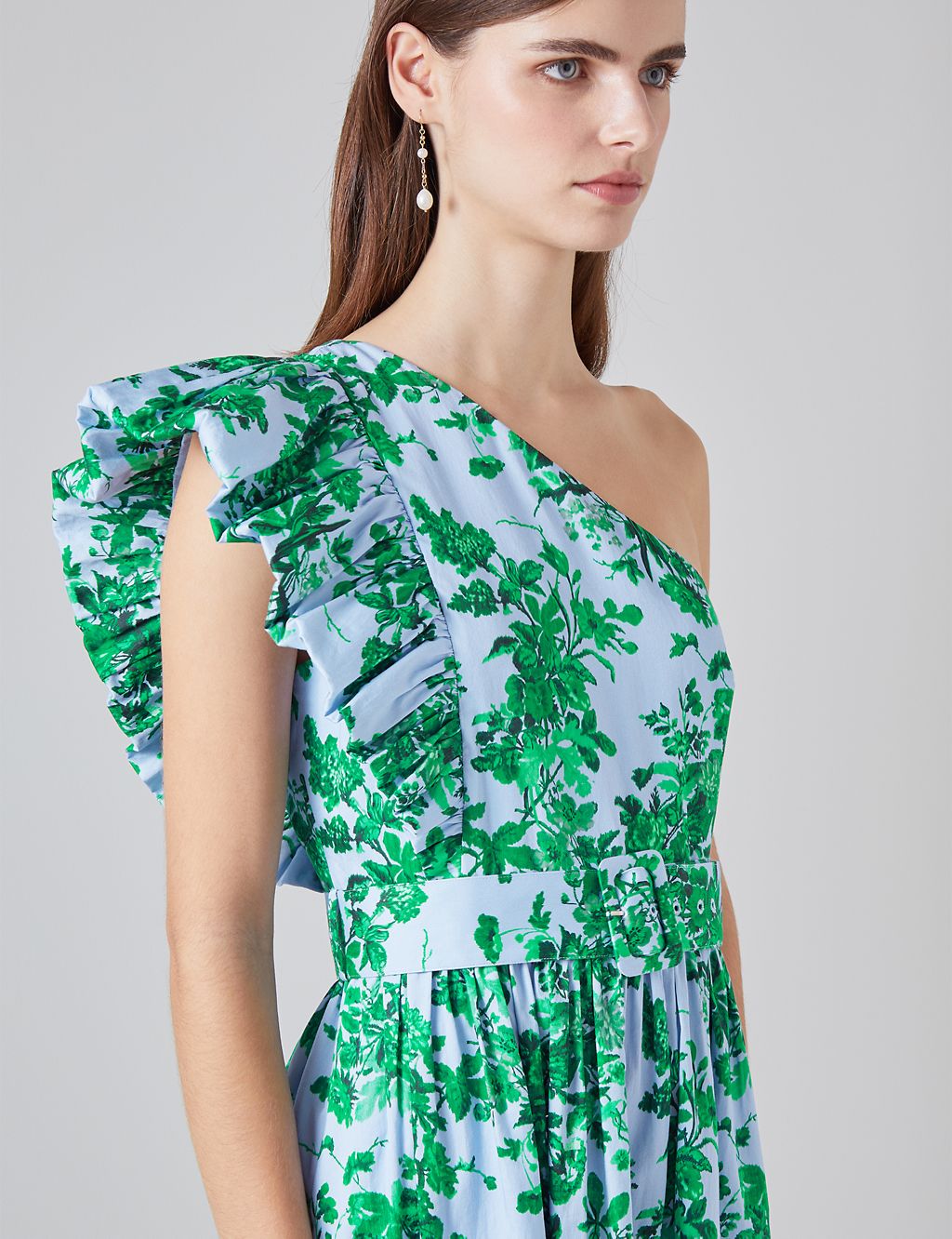 Pure Cotton Floral One Shoulder Midi Dress 2 of 4