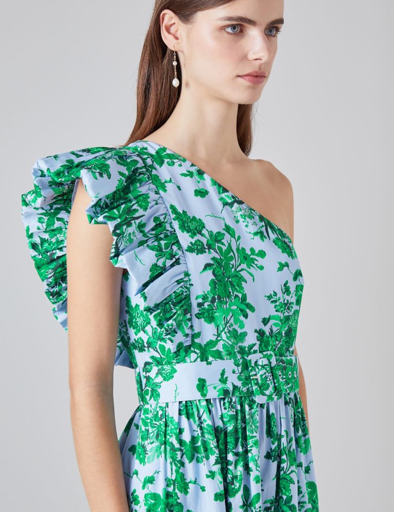 Pure Cotton Floral One Shoulder Midi Dress 3 of 4