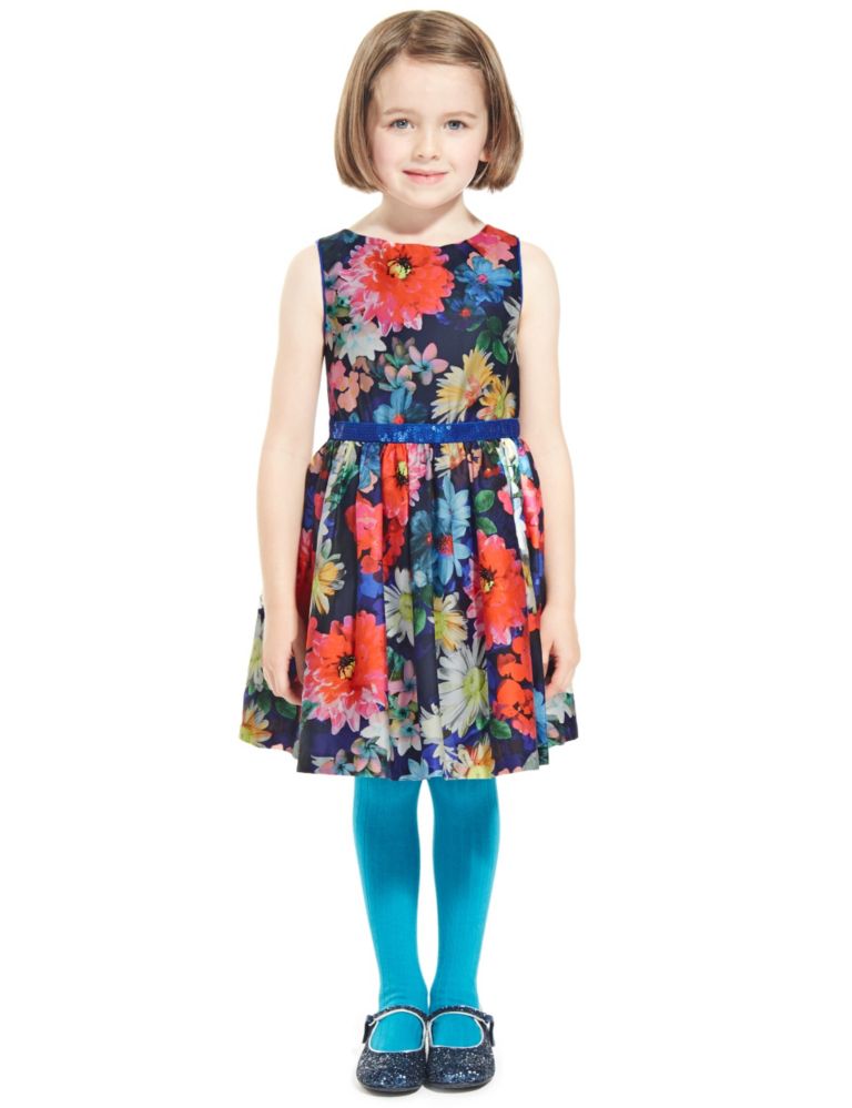 Pure Cotton Floral Party Dress (1-7 Years) 1 of 3