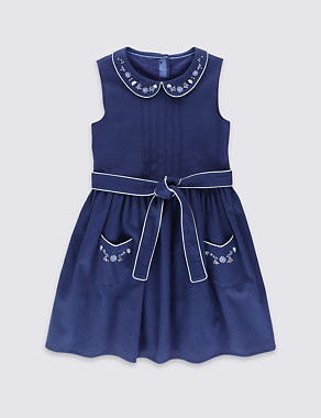 Pure Cotton Floral Peter Pan Collar Belted Dress (1-7 Years) Image 2 of 3