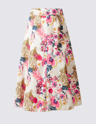 Pure Cotton Floral Print A-Line Midi 