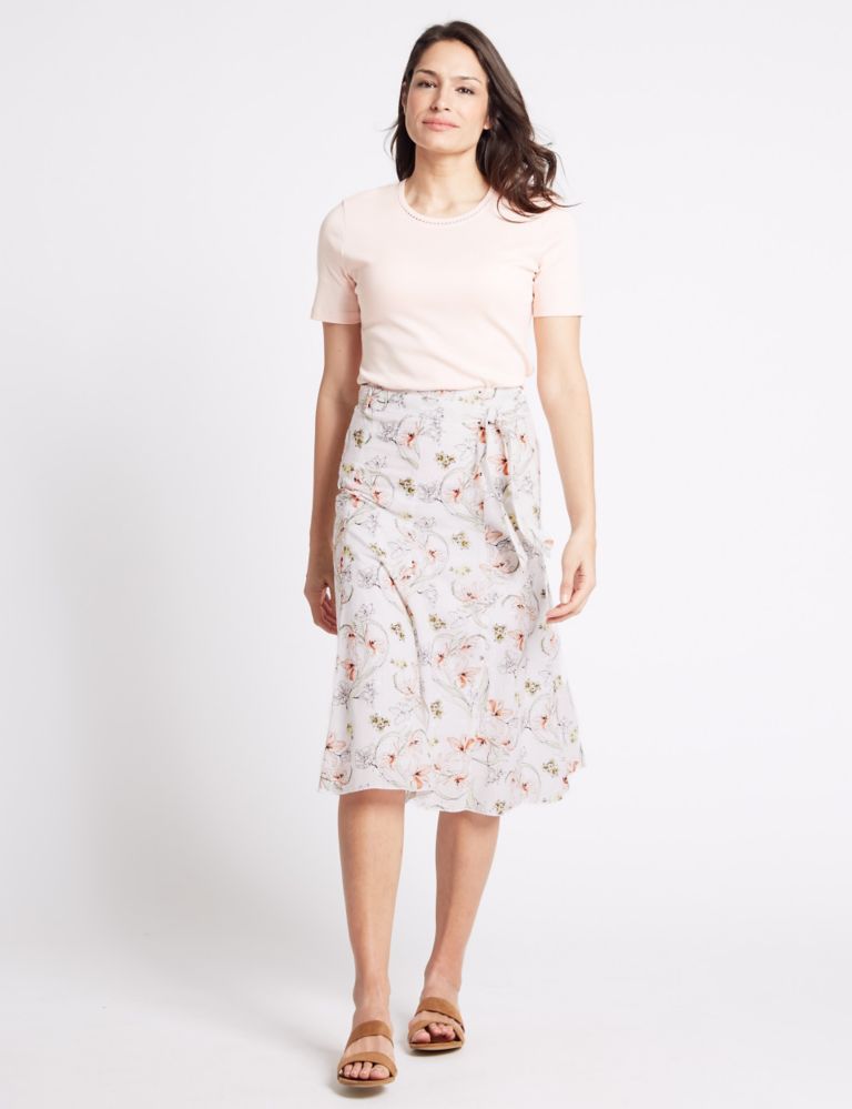 Pure Cotton Floral Print A-Line Midi Skirt 1 of 5