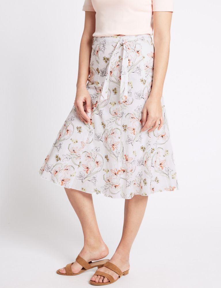 Pure Cotton Floral Print A-Line Midi Skirt 3 of 5