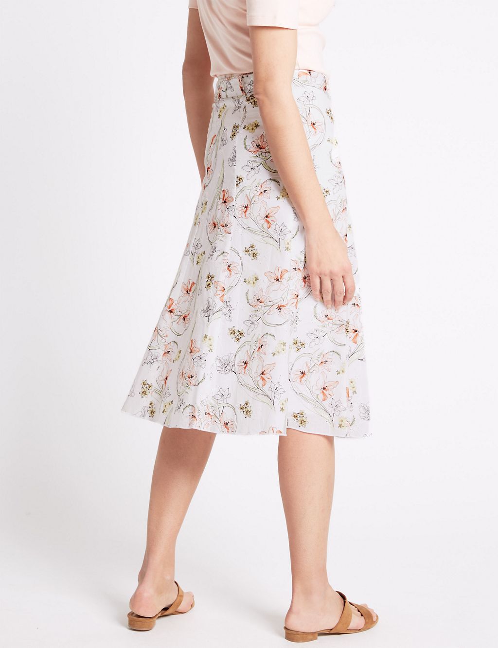 Pure Cotton Floral Print A-Line Midi Skirt 4 of 5