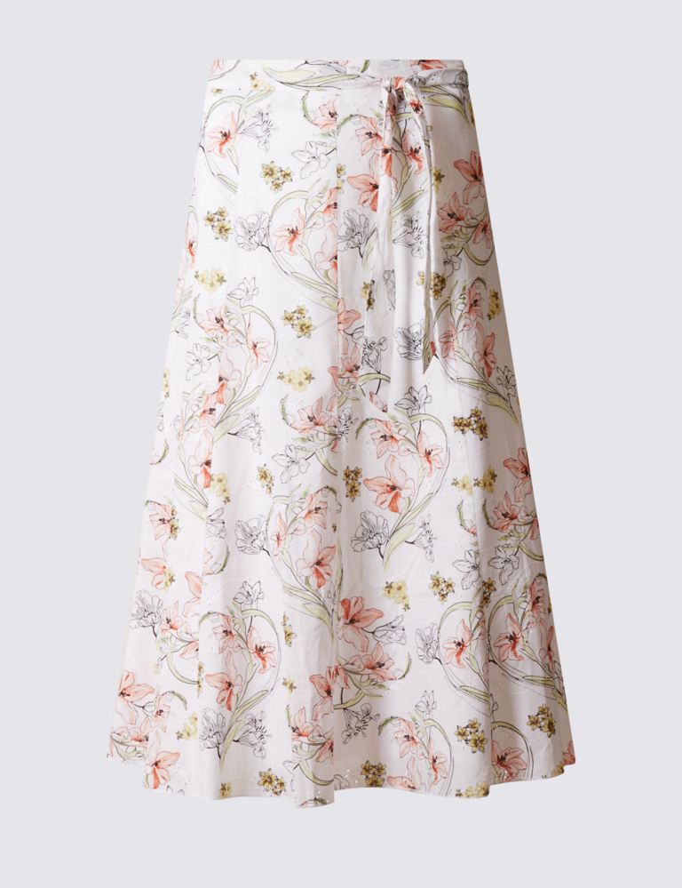 Pure Cotton Floral Print A-Line Midi Skirt 2 of 5