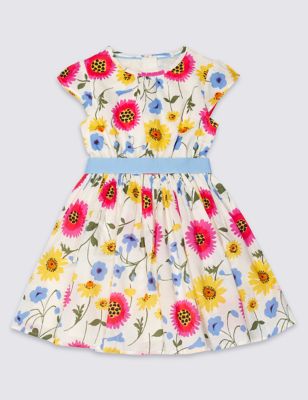 Pure Cotton Floral Print Dress with Belt (1-10 Years) Image 2 of 3