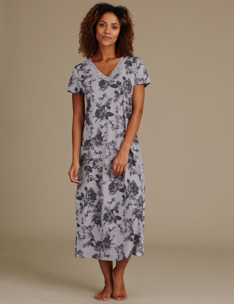 Pure Cotton Floral Print Long Nightdress 1 of 5