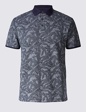 Pure Cotton Floral Print Polo Shirt Image 2 of 4
