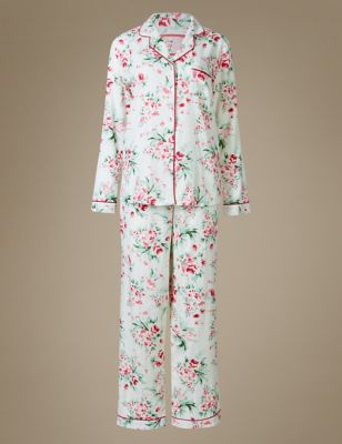Pure Cotton Floral Print Revere Collar Pyjamas Image 2 of 4
