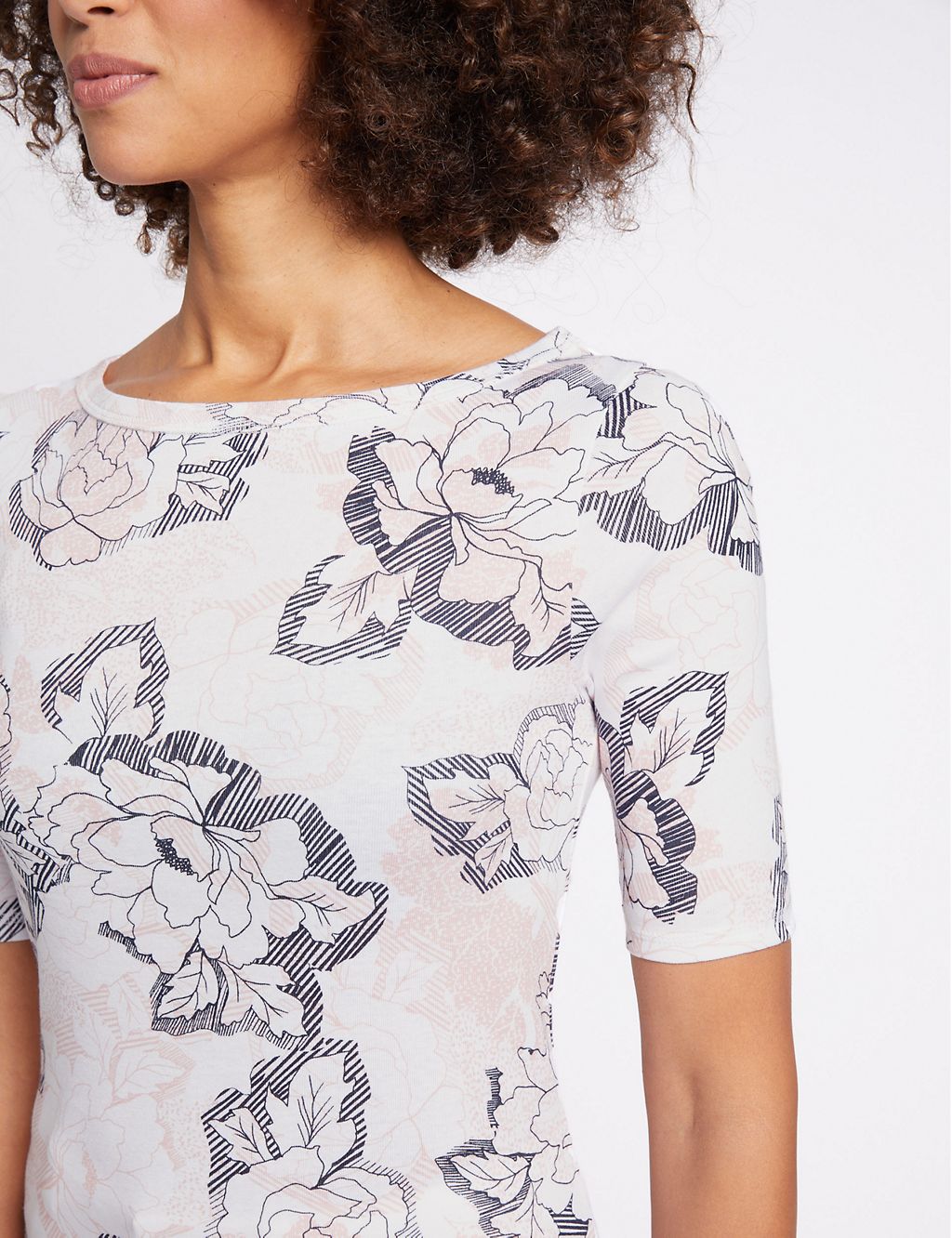 Pure Cotton Floral Print Round Neck T-Shirt 5 of 5