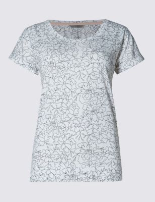Pure Cotton Floral Print Slouch T-Shirt Image 2 of 3