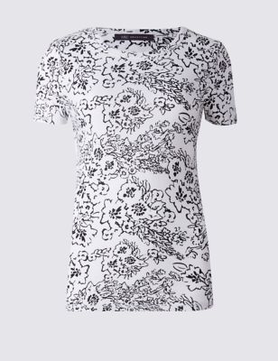 Pure Cotton Floral Print T-Shirt Image 2 of 4