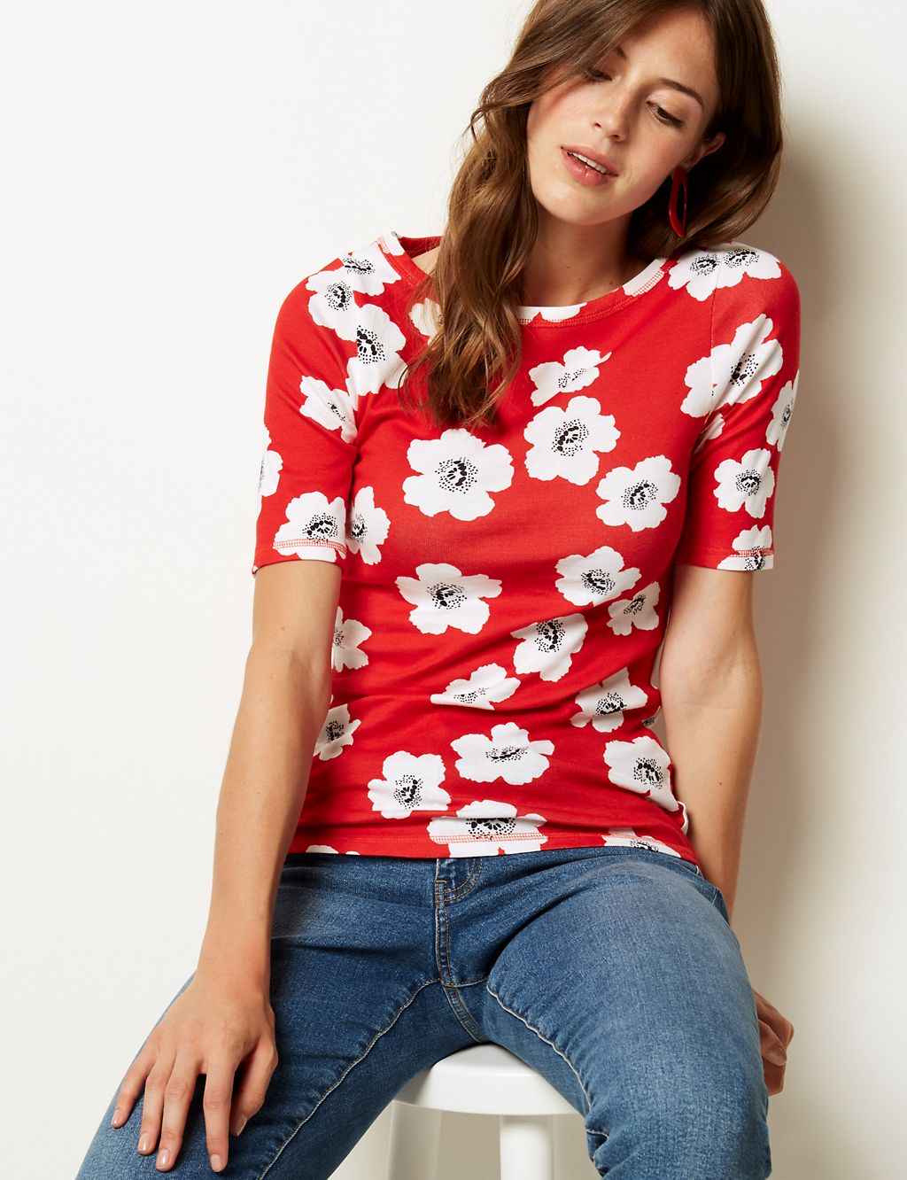Pure Cotton Floral Print T-Shirt 3 of 4