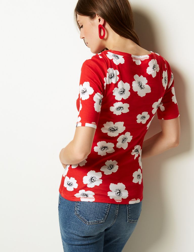 Pure Cotton Floral Print T-Shirt 4 of 4