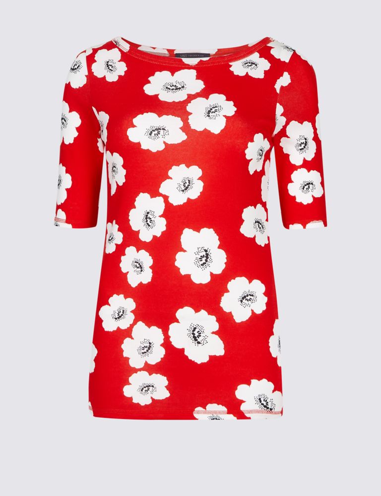 Pure Cotton Floral Print T-Shirt 2 of 4
