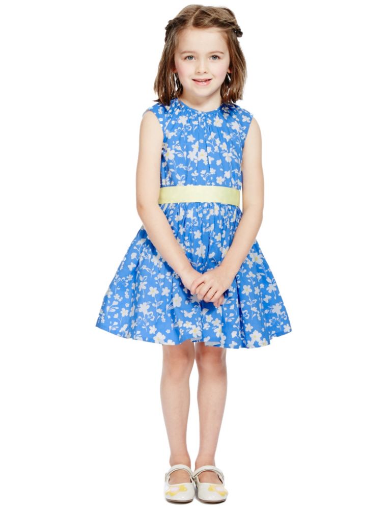 Pure Cotton Floral Prom Dress (1-7 Years) 1 of 4