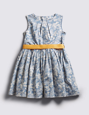 Pure Cotton Floral Prom Dress with Belt (1-7 Years) Image 2 of 3