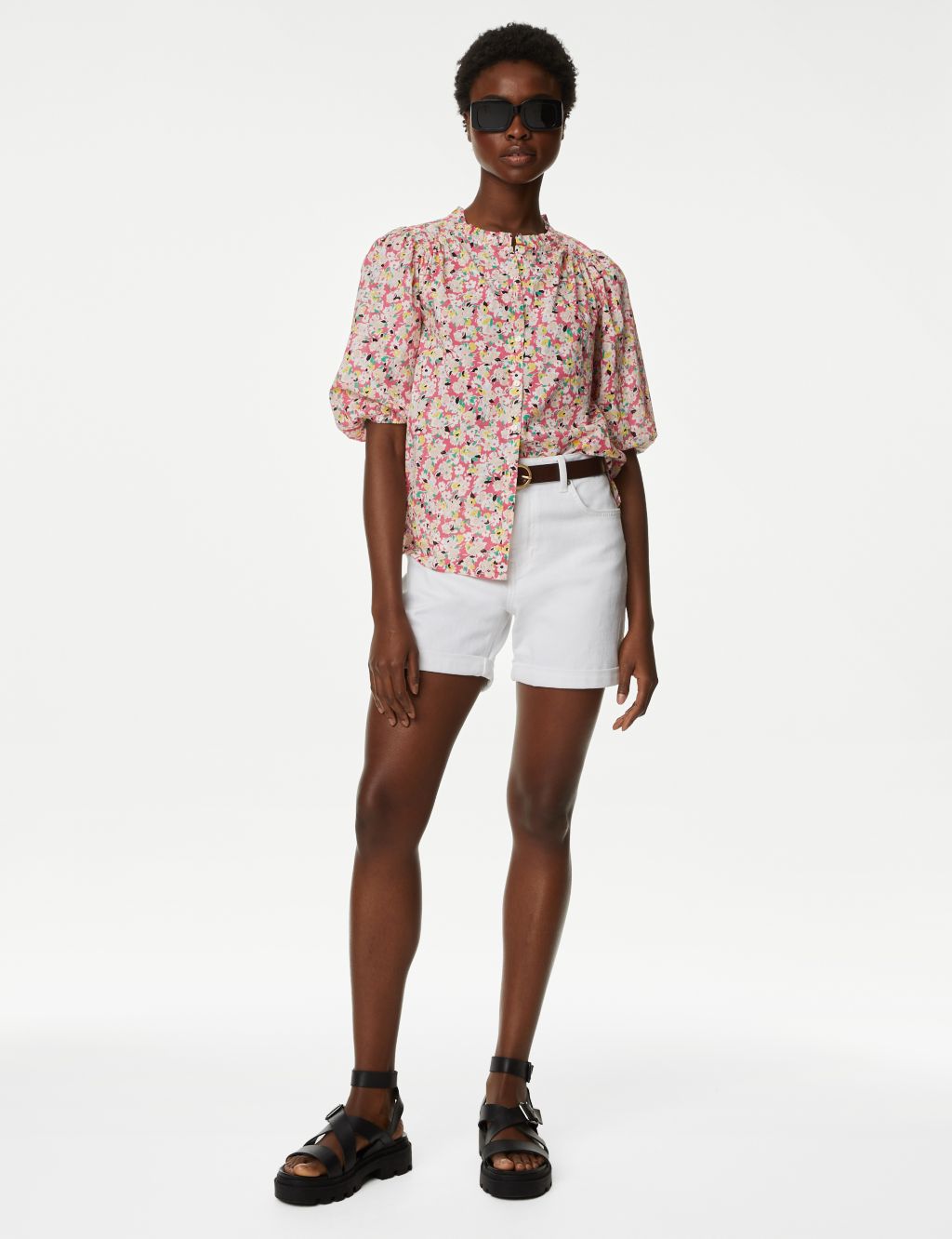 Pure Cotton Floral Puff Sleeve Blouse | M&S Collection | M&S