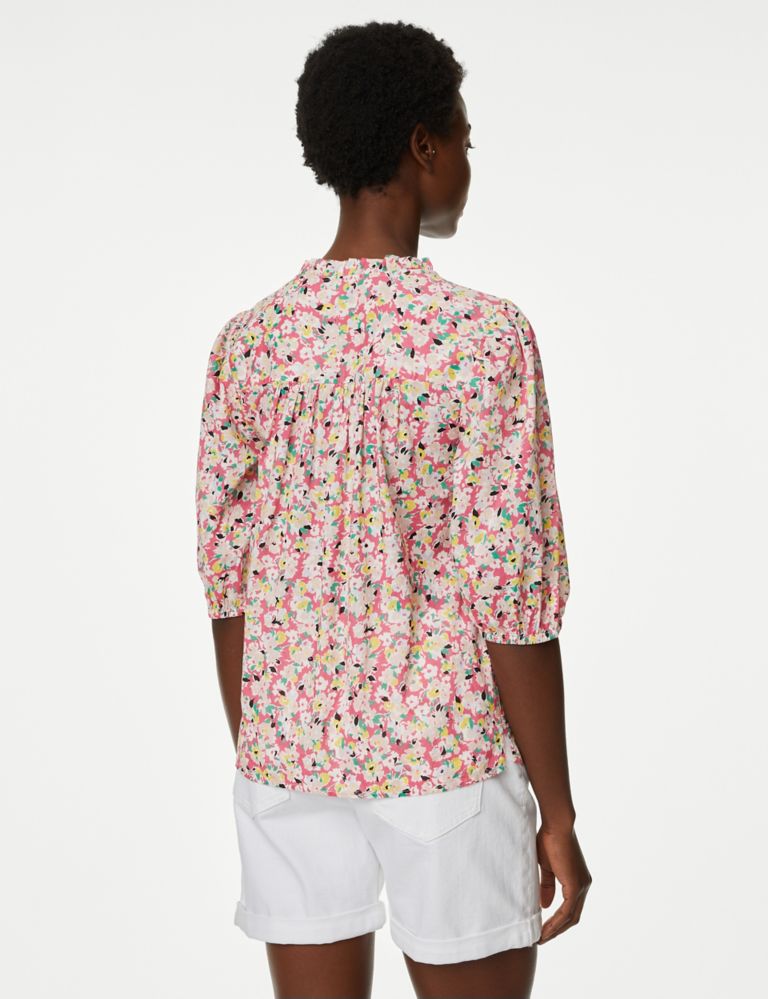 Pure Cotton Floral Puff Sleeve Blouse | M&S Collection | M&S