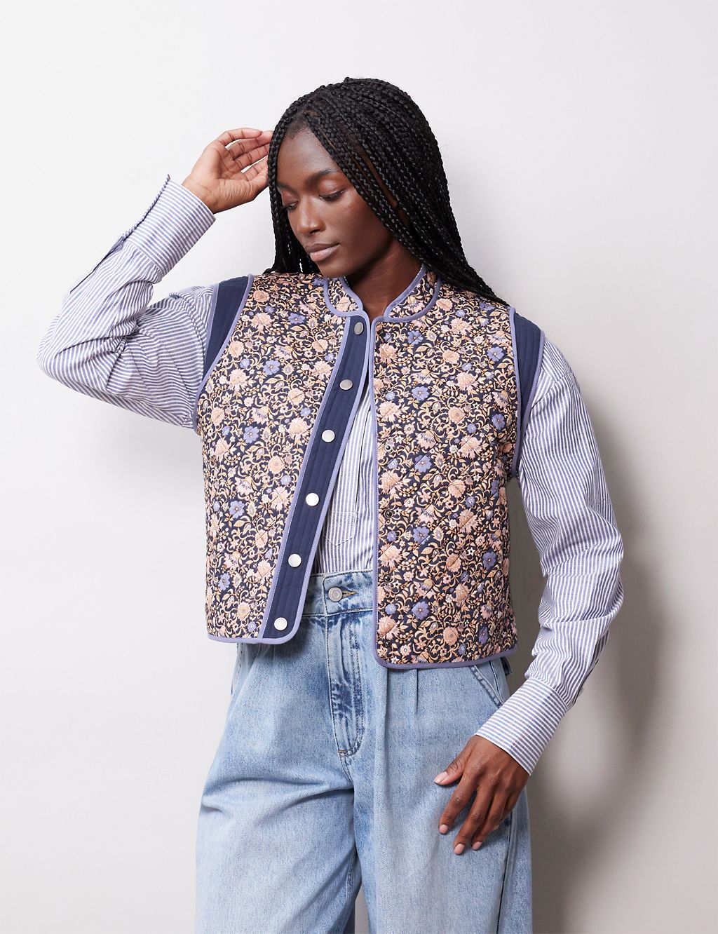 Pure Cotton Floral Quilted Waistcoat 3 of 4