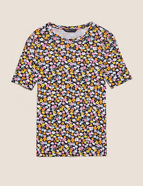 Pure Cotton Floral Regular Fit T-Shirt Image 2 of 5